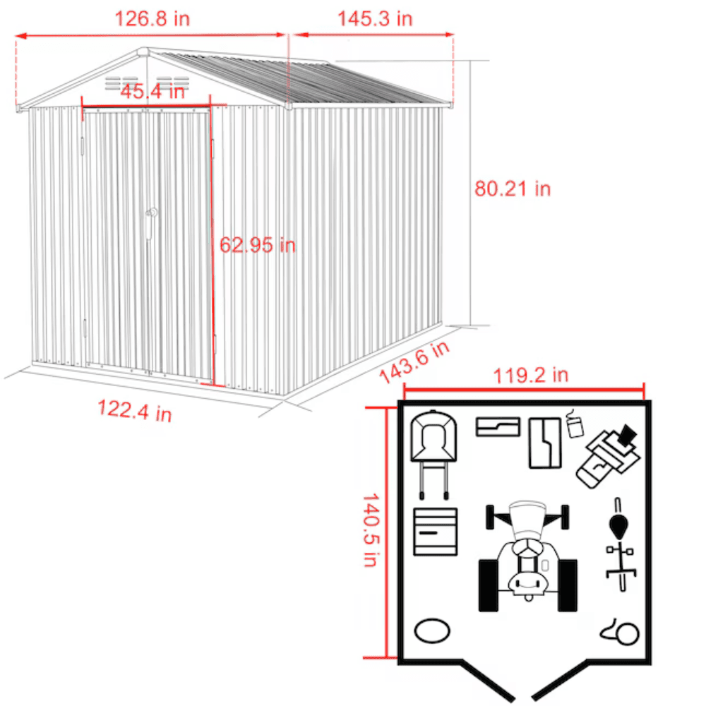 VEIKOUS 3m x 3.7m Outdoor Metal Storage Shed Gray