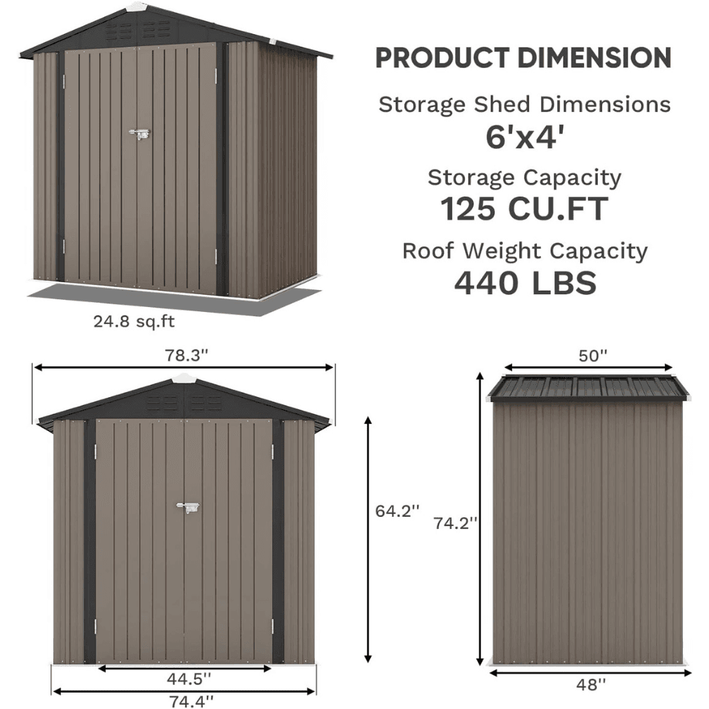 Patiowell Outdoor Storage Metal Shed 1.8m x 1.2m
