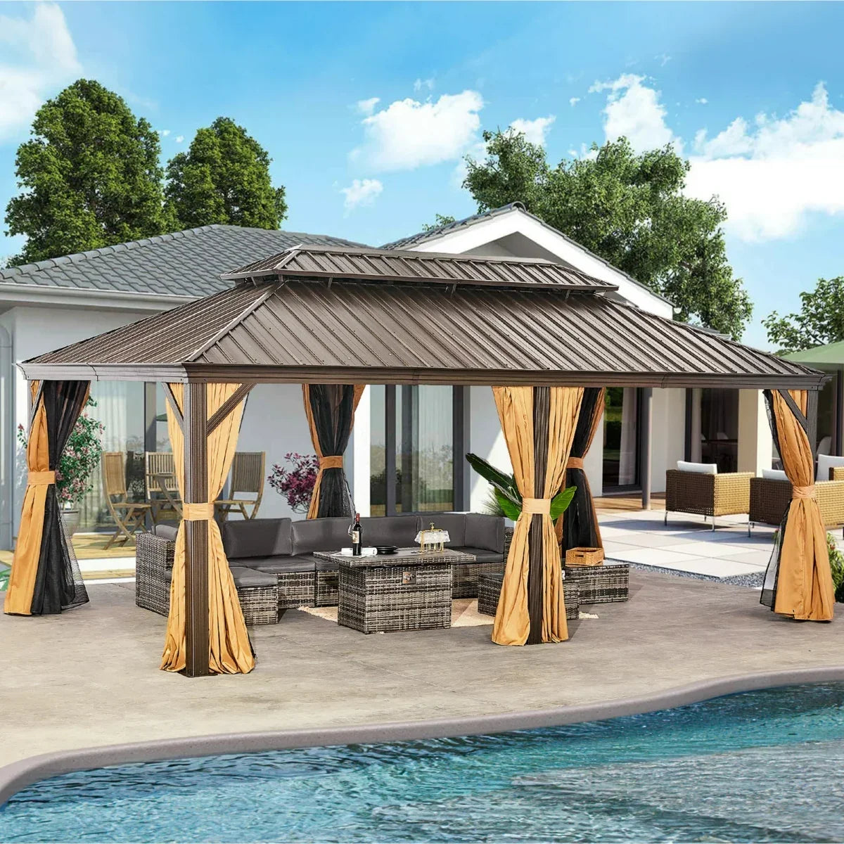 Sunmthink Hardtop Gazebo Double Roof 3.7m x 6.1m