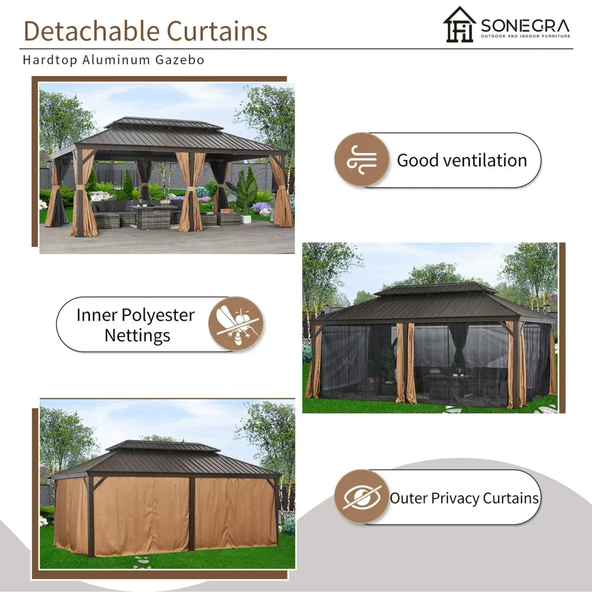Sunmthink Hardtop Gazebo Double Roof 3.7m x 6.1m