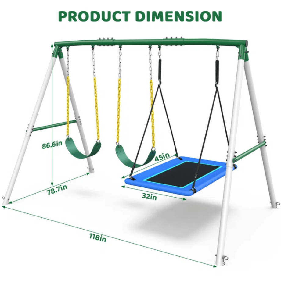Heavy Duty Steel Swing Set Playset 3m x 2m x 2.2m